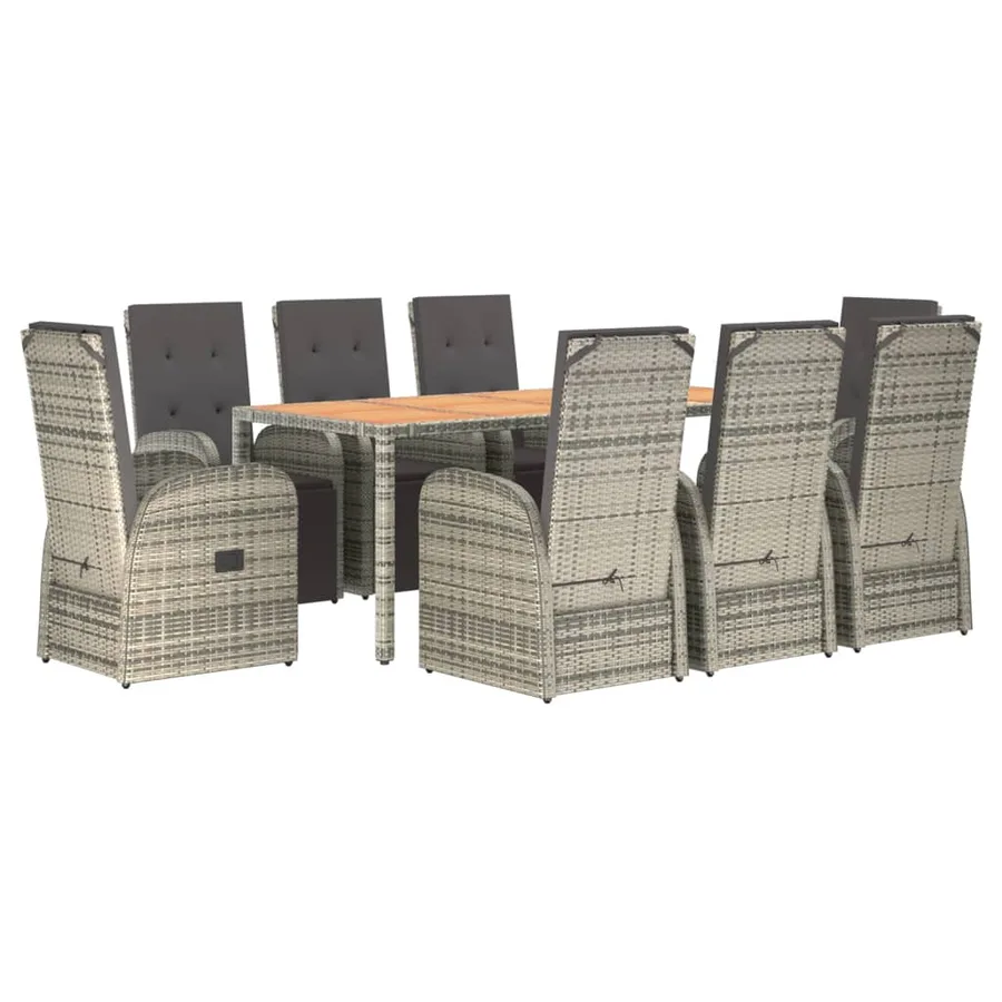 Ensemble à manger de jardin 9 pcs coussins gris résine tressée - 3
