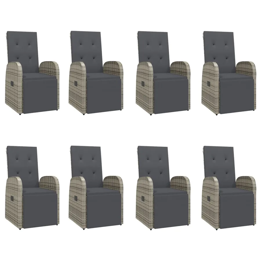 Ensemble à manger de jardin 9 pcs coussins gris résine tressée - 4