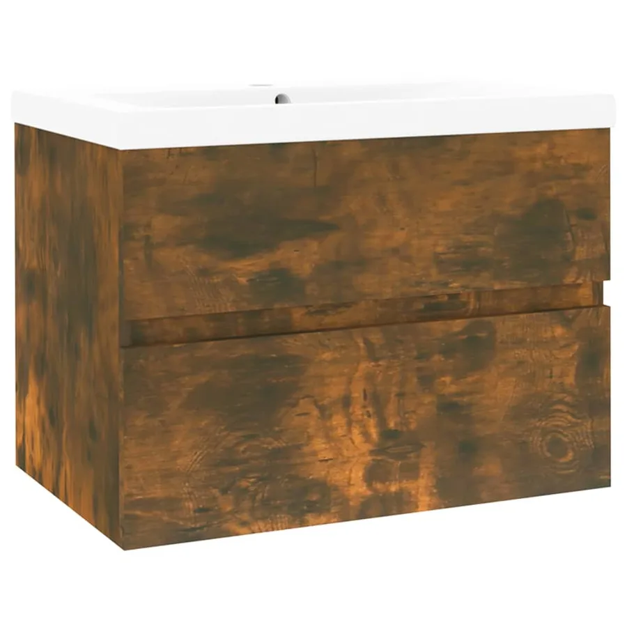 Meuble lavabo avec bassin intégré Chêne fumé Bois d'ingénierie - 2