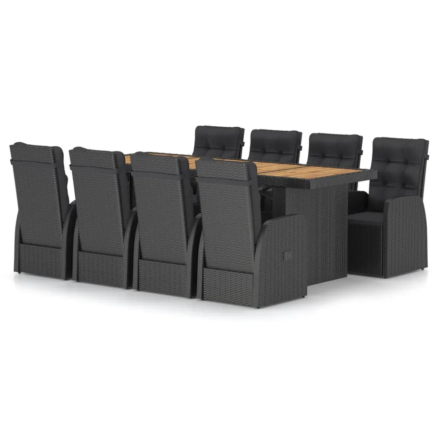 Ensemble à manger d'extérieur 9pcs coussins résine tressée noir - 2