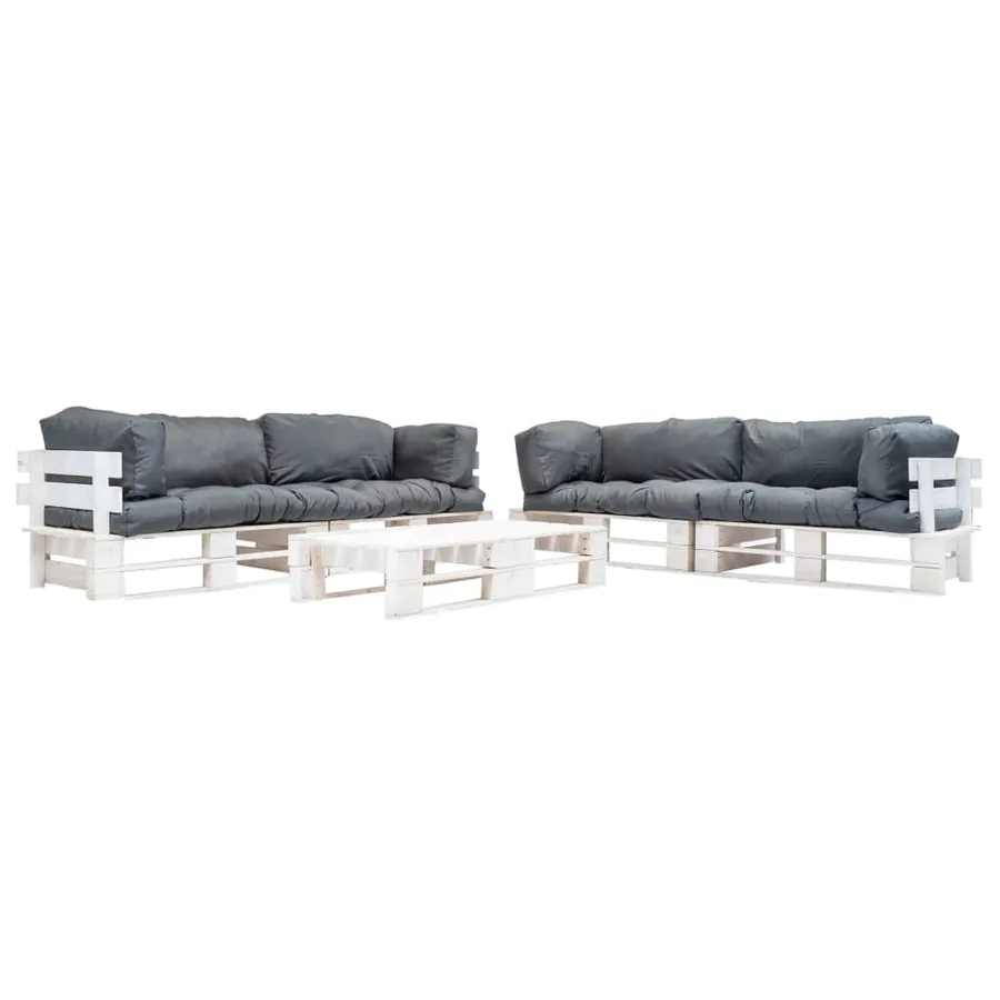 Salon de jardin palette 6 pcs avec coussins gris Bois