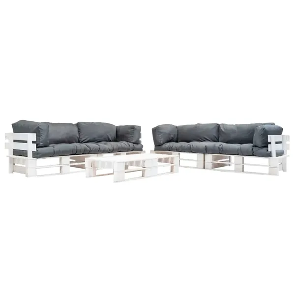 Salon de jardin palette 6 pcs avec coussins gris Bois