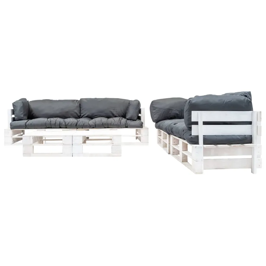 Salon de jardin palette 6 pcs avec coussins gris Bois - 2