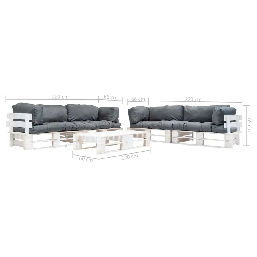 Salon de jardin palette 6 pcs avec coussins gris Bois - 3
