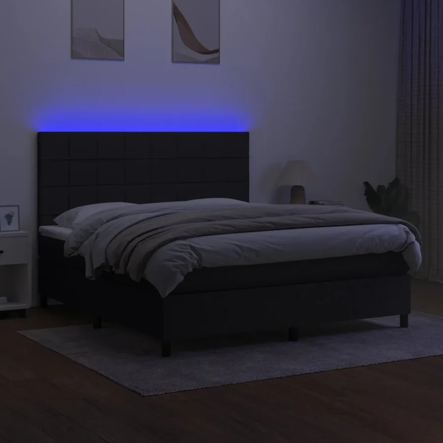 Sommier à lattes de lit et matelas et LED Noir 160x200 cm Tissu - 4