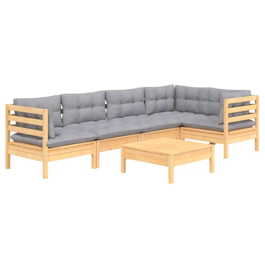 Salon de jardin 6 pcs avec coussins gris bois de pin - 3