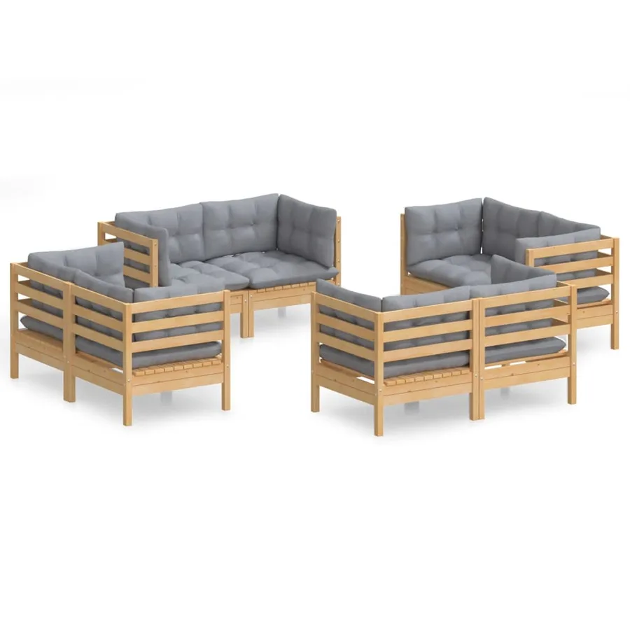Salon de jardin 8 pcs avec coussins gris Bois de pin - 2