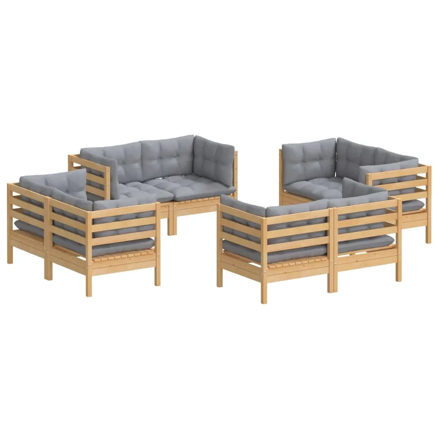 Salon de jardin 8 pcs avec coussins gris Bois de pin - 3