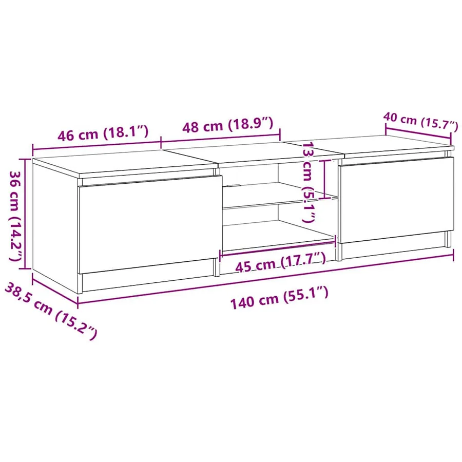 Meuble TV avec lumières LED blanc 140x40x36 cm - 16