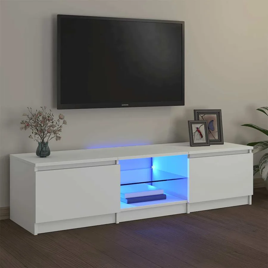 Meuble TV avec lumières LED blanc 140x40x36 cm - 6