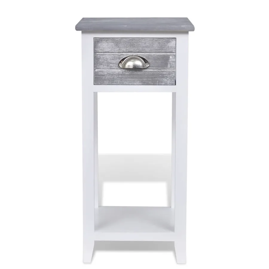 Table de chevet avec 1 tiroir Gris et blanc - 4
