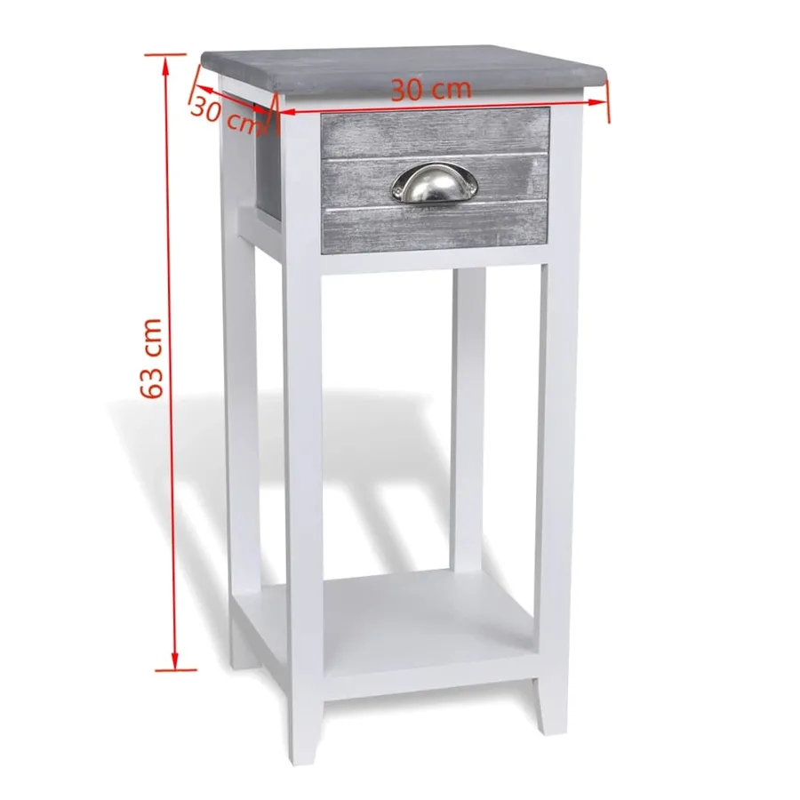 Table de chevet avec 1 tiroir Gris et blanc - 6