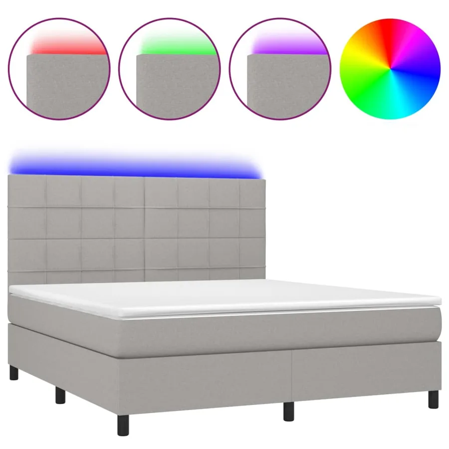 Sommier à lattes de lit et matelas et LED Gris clair 160x200 cm - 2