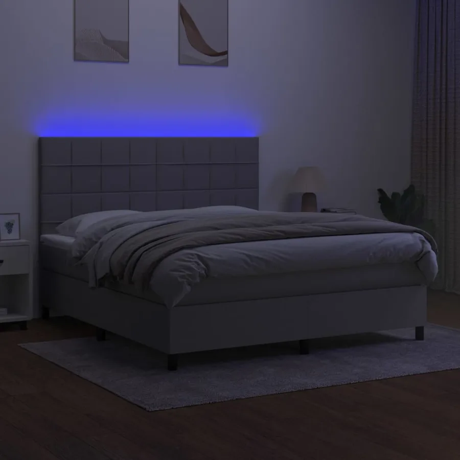 Sommier à lattes de lit et matelas et LED Gris clair 160x200 cm - 4