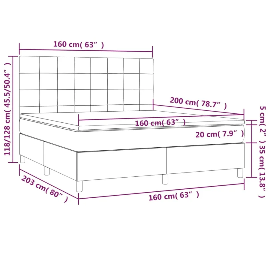 Sommier à lattes de lit et matelas et LED Gris clair 160x200 cm - 8