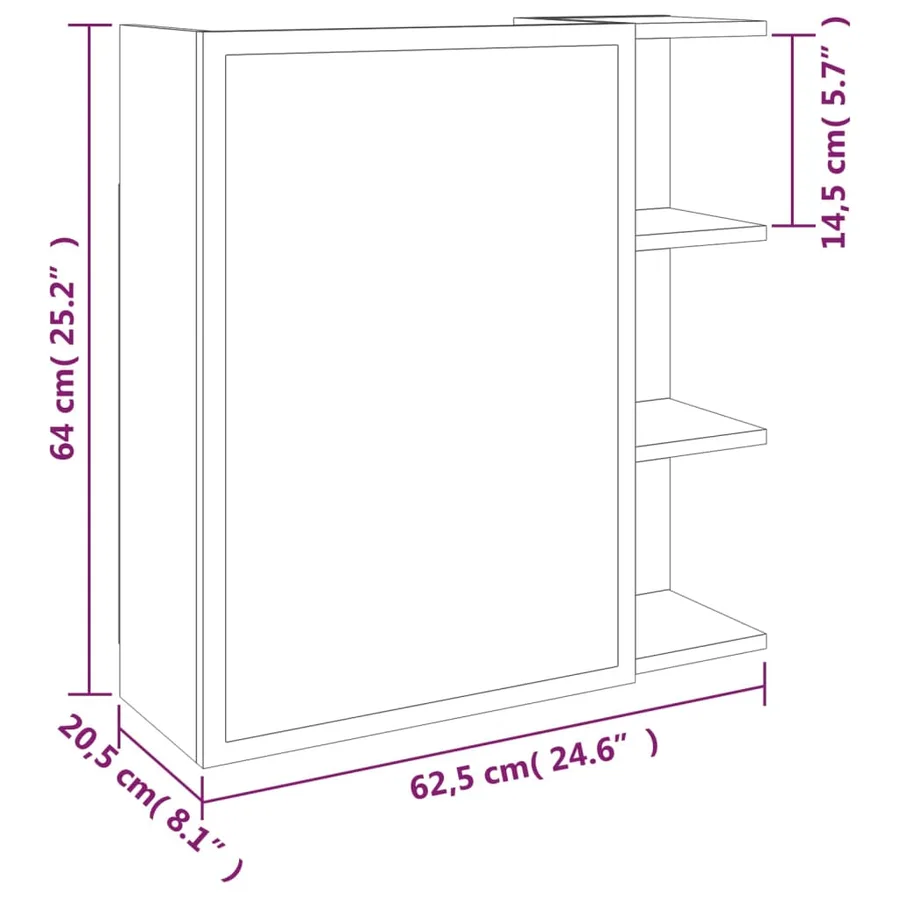 Armoire à miroir de salle de bain Sonoma gris 62,5x20,5x64 cm - 10