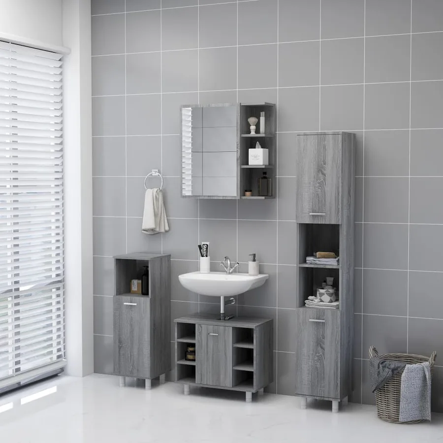 Armoire à miroir de salle de bain Sonoma gris 62,5x20,5x64 cm - 4
