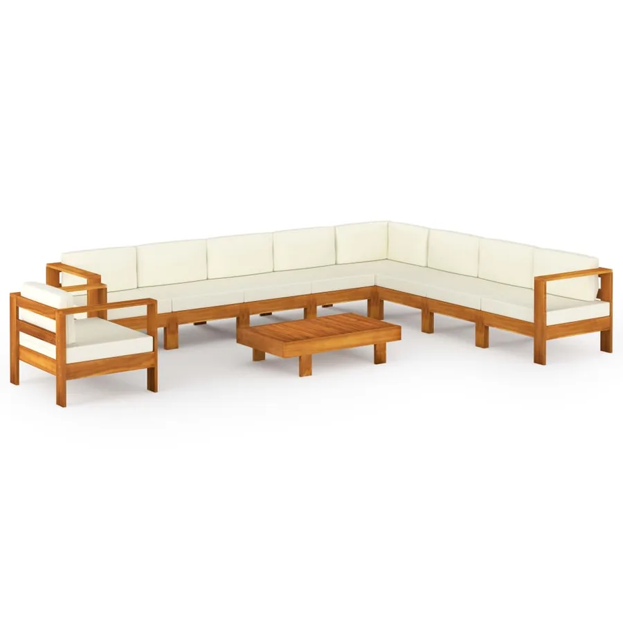 Salon de jardin 10 pièces avec coussins 100 x 60 cm Bois d'acacia - 2
