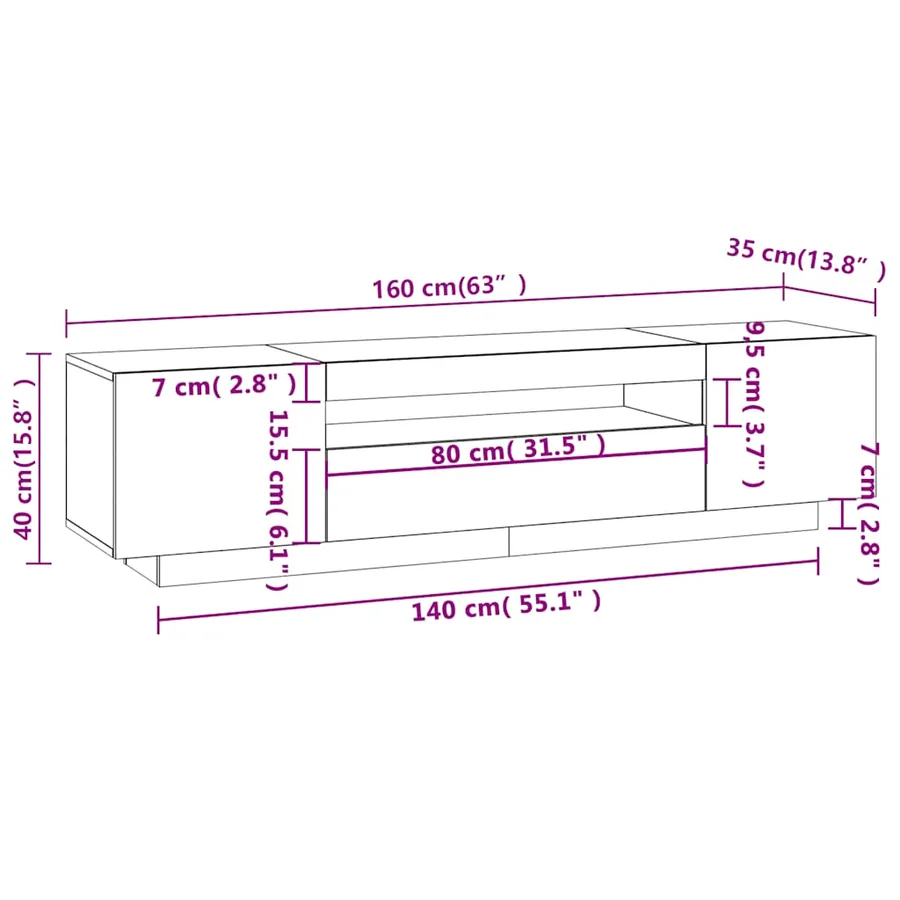 Meuble TV avec lumières LED Chêne sonoma 160x35x40 cm - 17