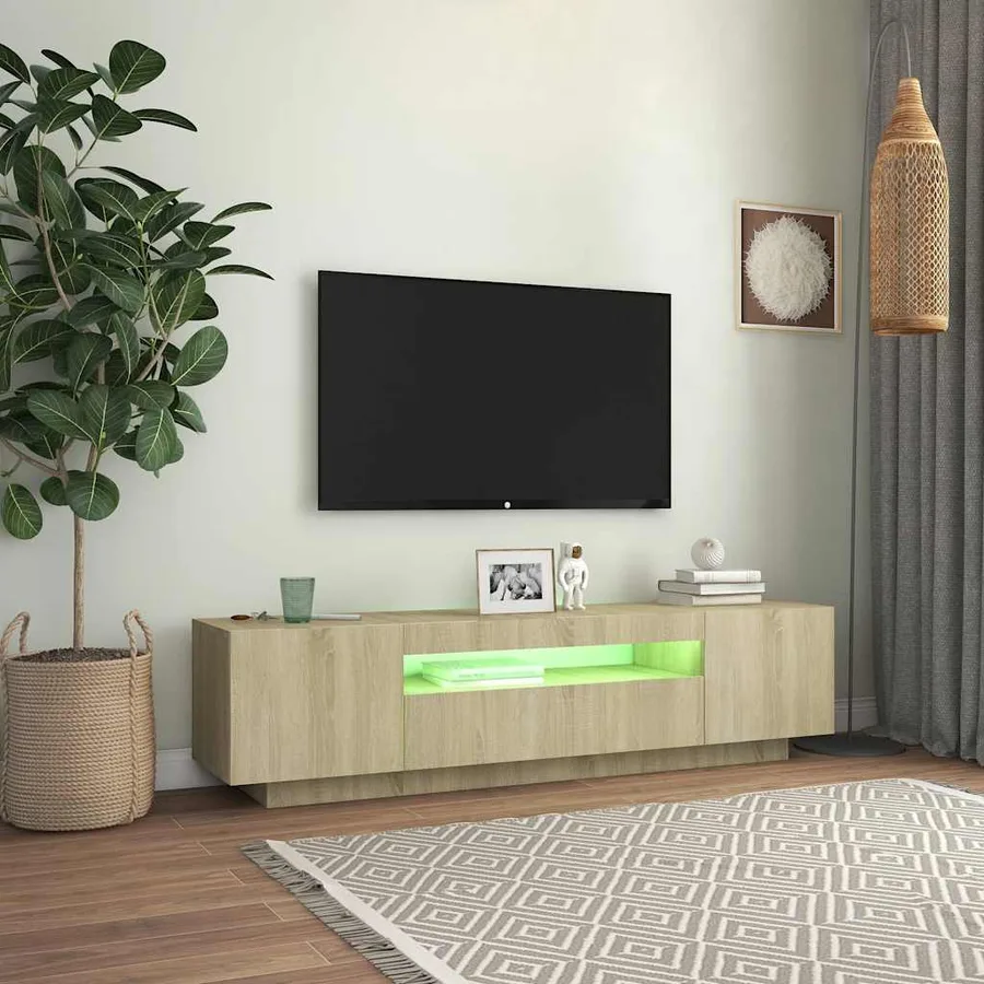 Meuble TV avec lumières LED Chêne sonoma 160x35x40 cm - 4