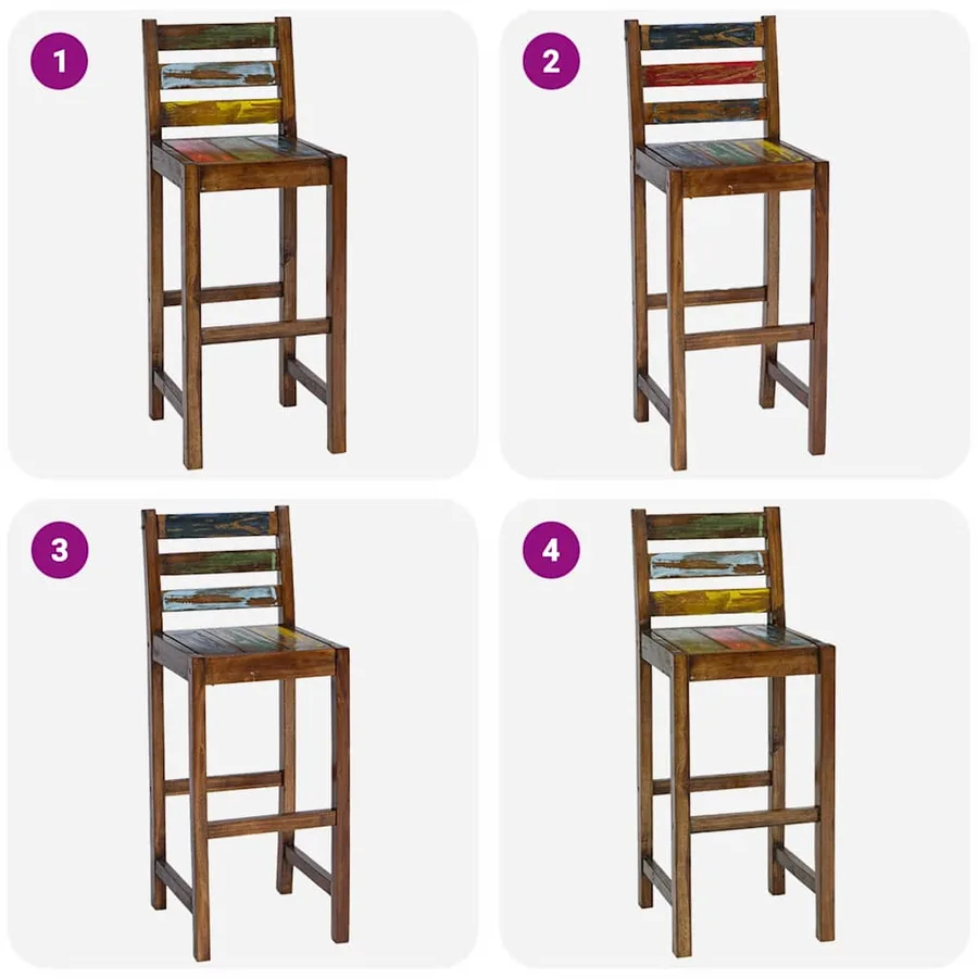 Tabourets de bar lot de 2 bois massif de récupération - 3