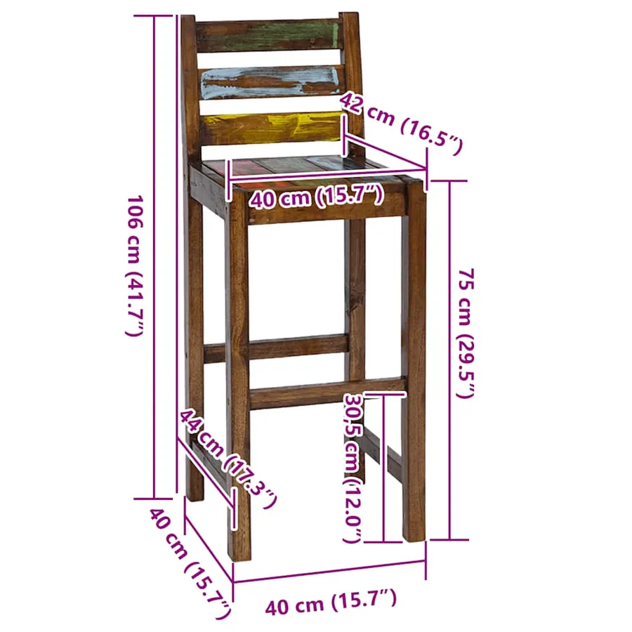 Tabourets de bar lot de 2 bois massif de récupération - 8