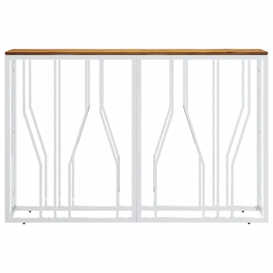 Table console argenté acier inoxydable et bois massif d'acacia - 3