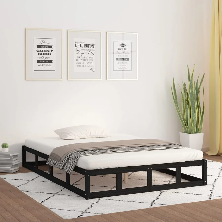 Cadre de lit sans matelas noir 180x200 cm bois massif