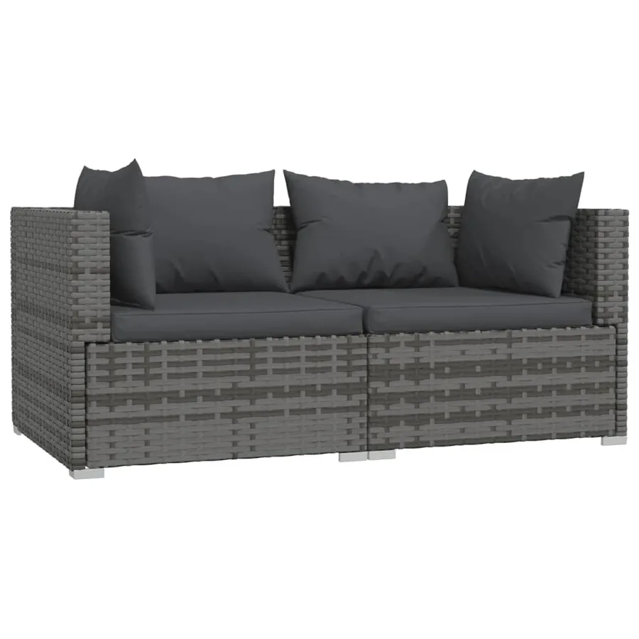 Salon de jardin 3 pcs avec coussins Gris Résine tressée - 3