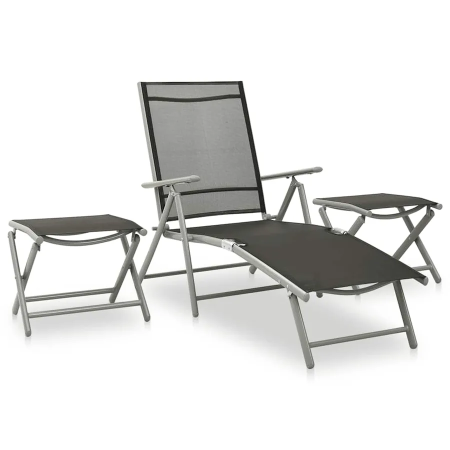 Salon de jardin 9 pcs Noir et argenté - 4
