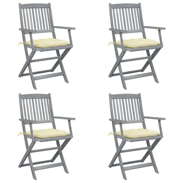 Chaises pliables d'extérieur lot de 4 et coussins Bois d'acacia