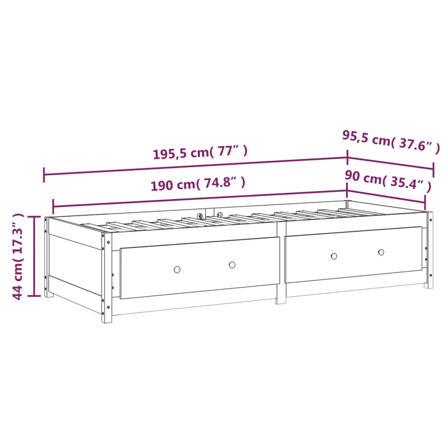 Lit de jour sans matelas blanc 90x190 cm bois de pin massif - 12