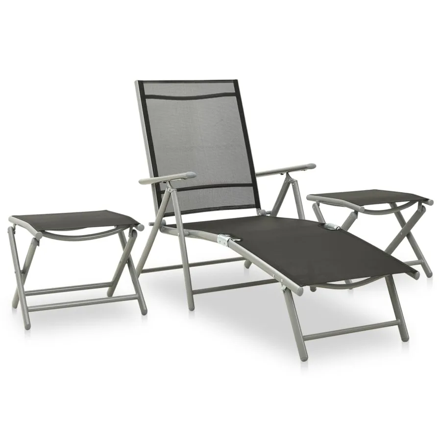Ensemble à manger de jardin 10 pcs noir et argenté - 4