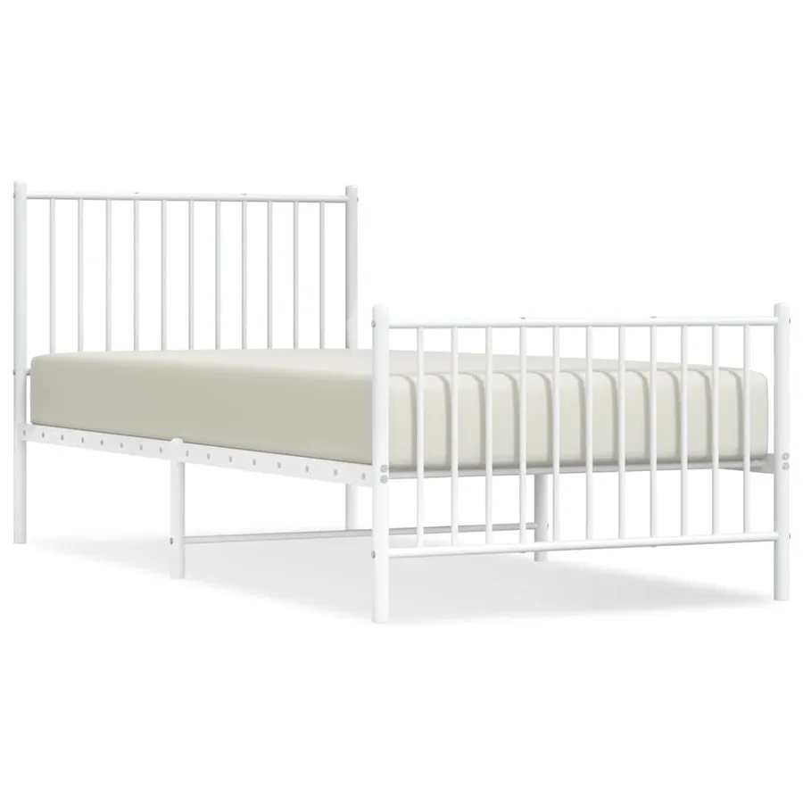 Cadre de lit métal sans matelas avec pied de lit blanc 90x200cm - 2
