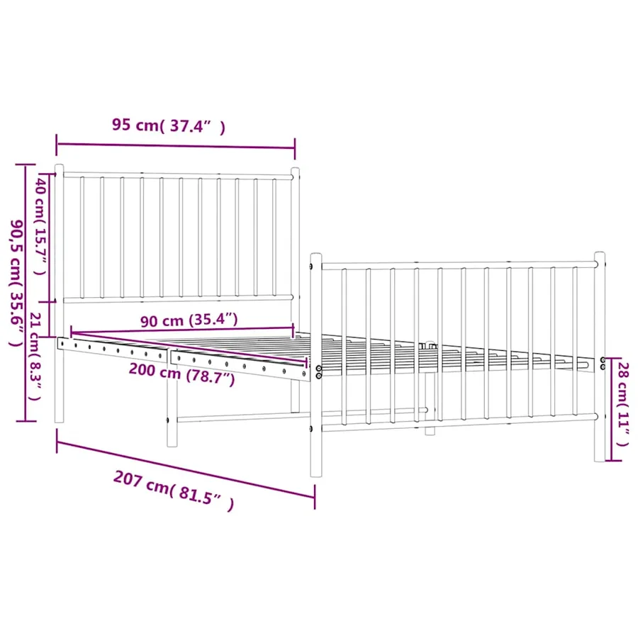 Cadre de lit métal sans matelas avec pied de lit blanc 90x200cm - 9