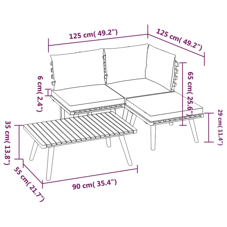 Salon de jardin 4 pcs avec coussins Bois d'acacia solide - 12