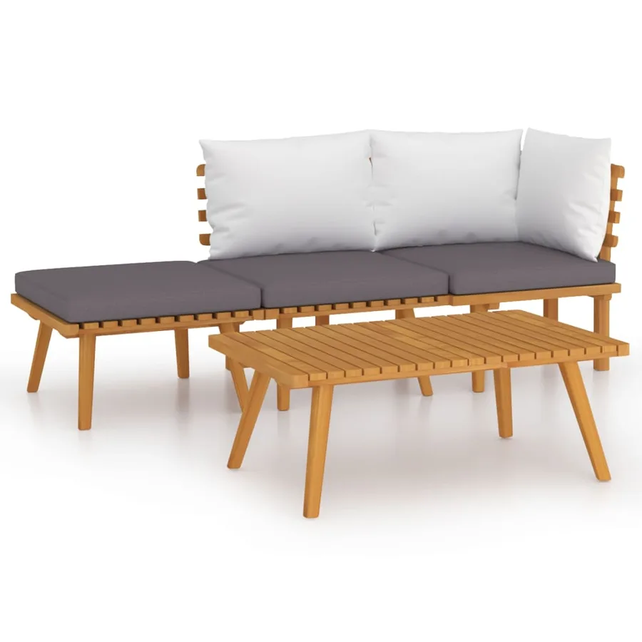 Salon de jardin 4 pcs avec coussins Bois d'acacia solide - 2
