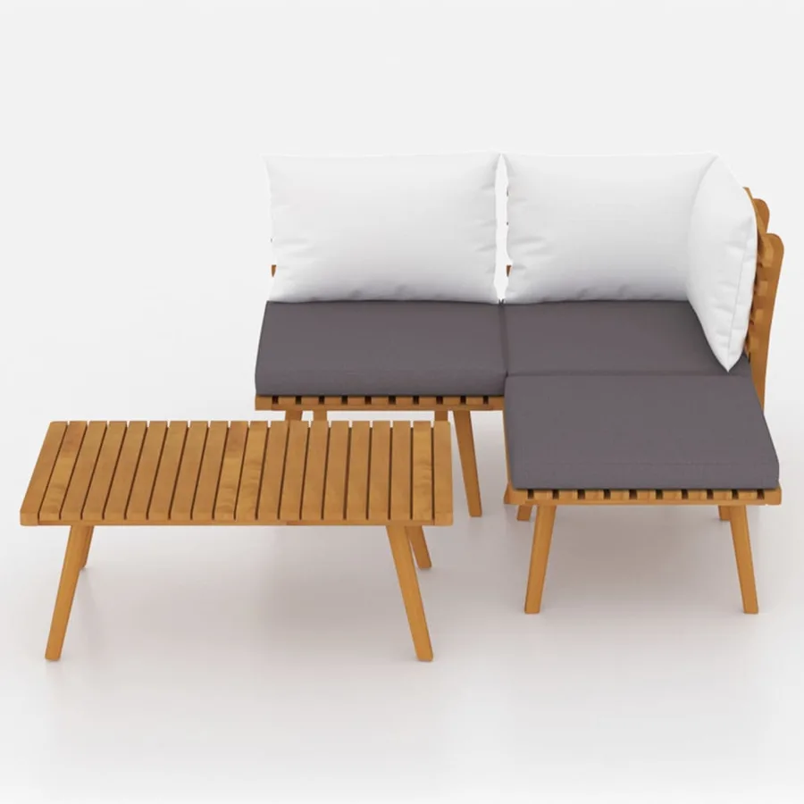 Salon de jardin 4 pcs avec coussins Bois d'acacia solide - 3