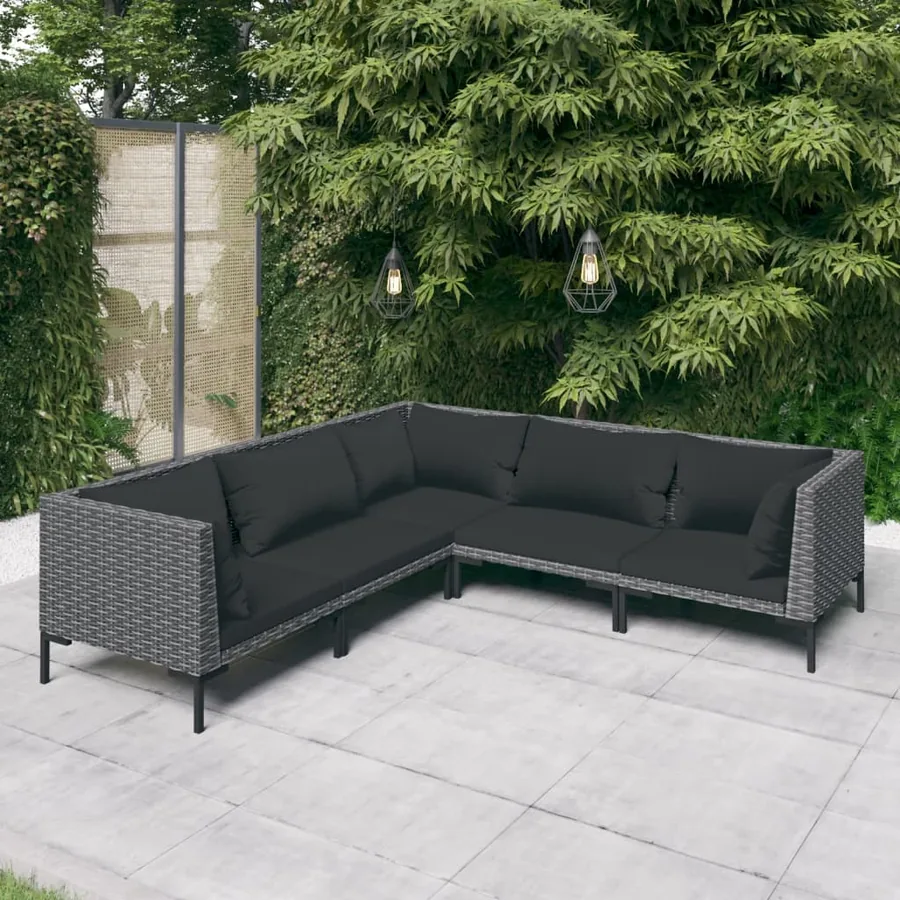 Salon de jardin 5 pcs avec coussins Résine tressée Gris foncé