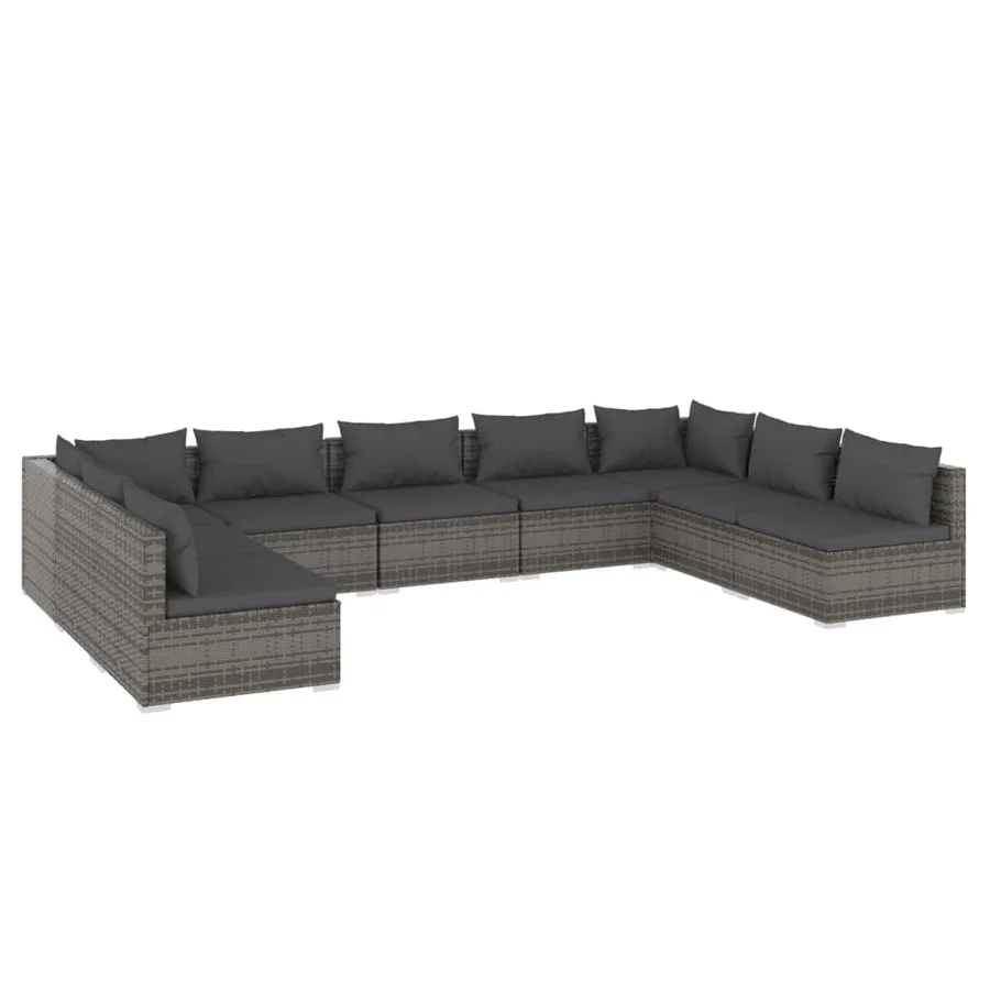 Salon de jardin 9 pcs avec coussins Résine tressée Gris - 2