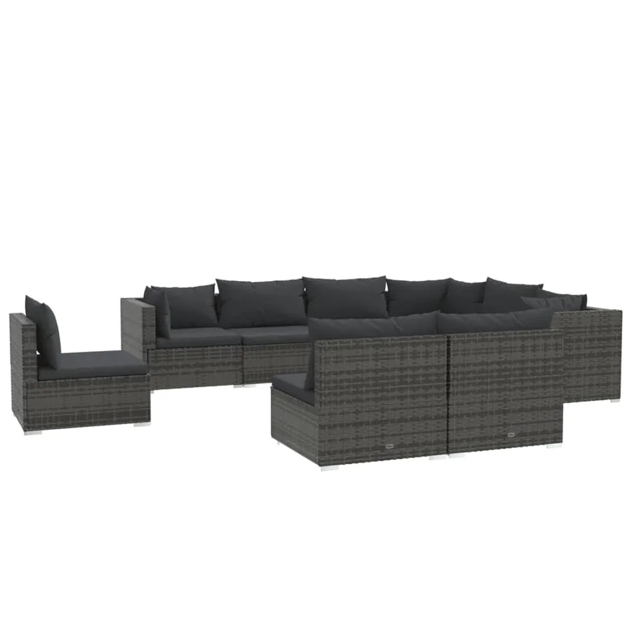 Salon de jardin 9 pcs avec coussins Résine tressée Gris - 2
