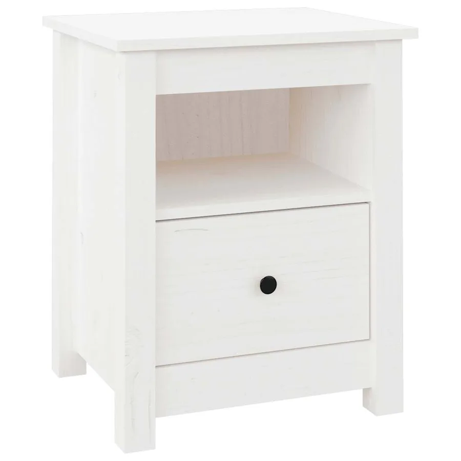 Table de chevet Blanc 40x35x49 cm Bois de pin massif - 2