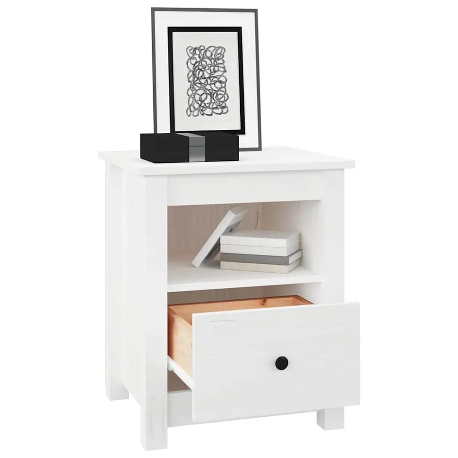 Table de chevet Blanc 40x35x49 cm Bois de pin massif - 3