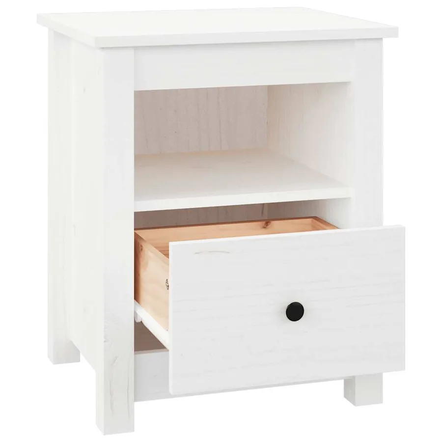 Table de chevet Blanc 40x35x49 cm Bois de pin massif - 6