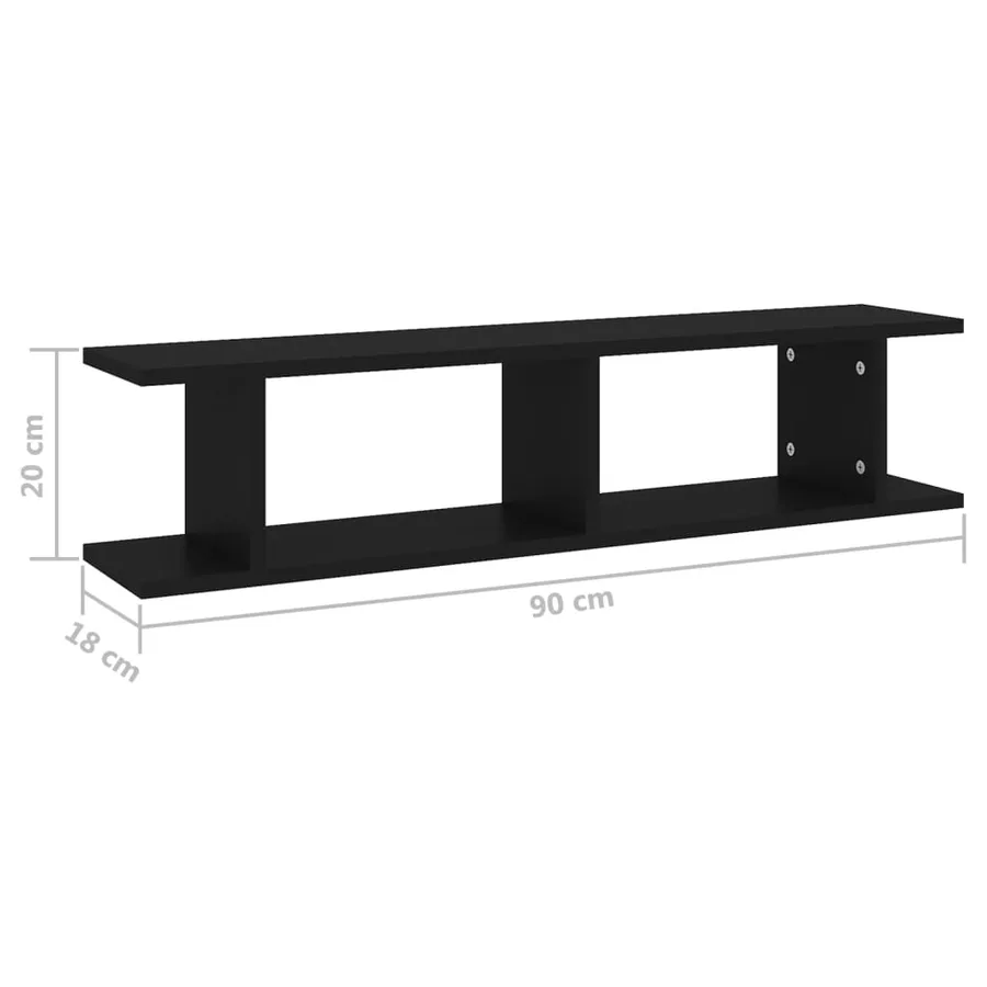 Étagères murales 2 pcs Noir 90x18x20 cm bois d'ingénierie - 7