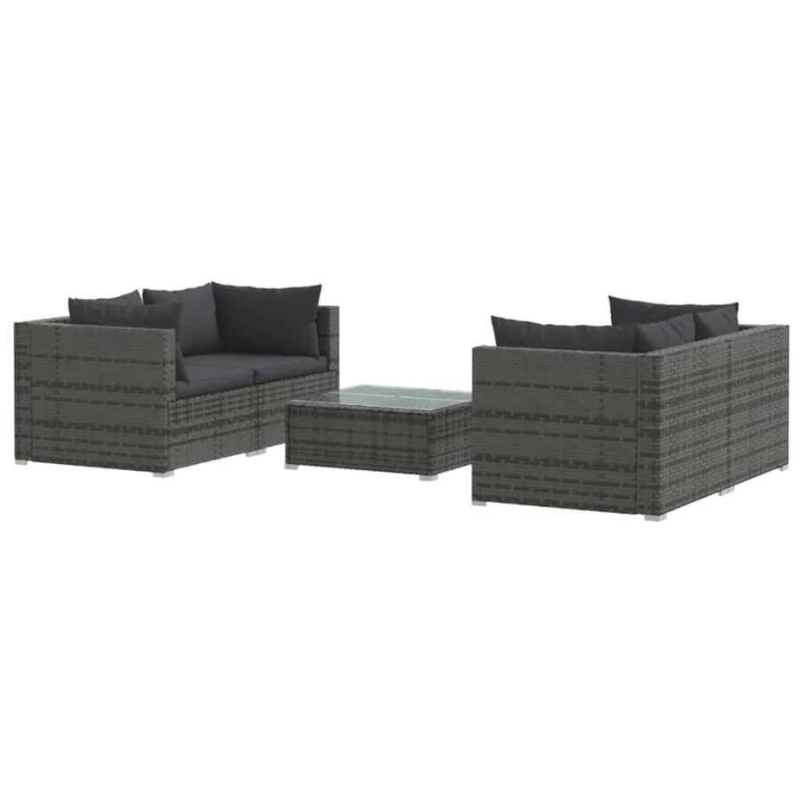 Salon de jardin 5 pcs avec coussins Résine tressée Gris - 2