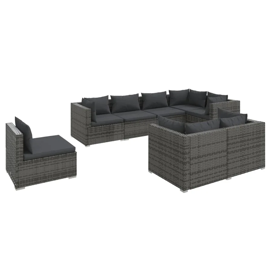 Salon de jardin 8 pcs avec coussins Résine tressée Gris - 2