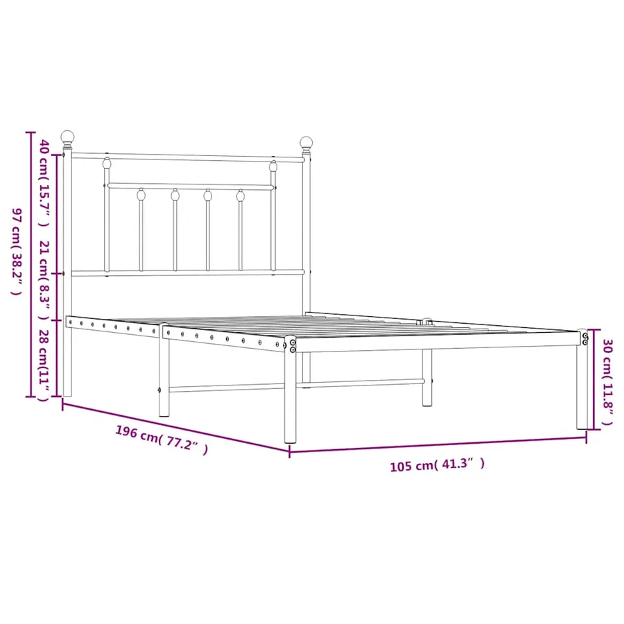 Cadre de lit métal sans matelas et tête de lit blanc 100x190 cm - 10