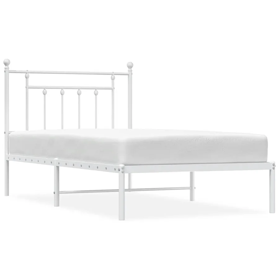 Cadre de lit métal sans matelas et tête de lit blanc 100x190 cm - 2
