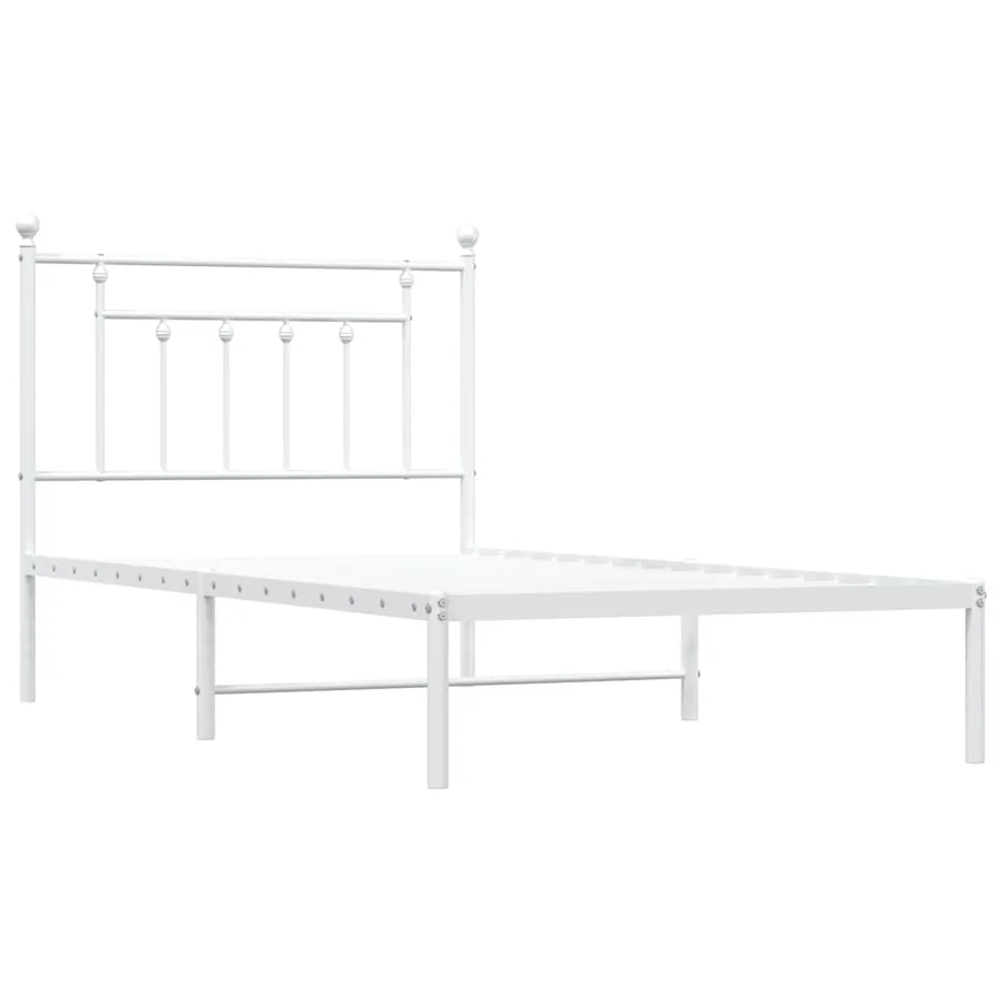 Cadre de lit métal sans matelas et tête de lit blanc 100x190 cm - 3